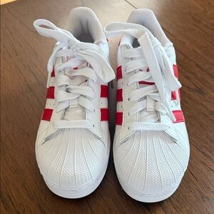 adidas White Sneakers with Red Three-Stripes